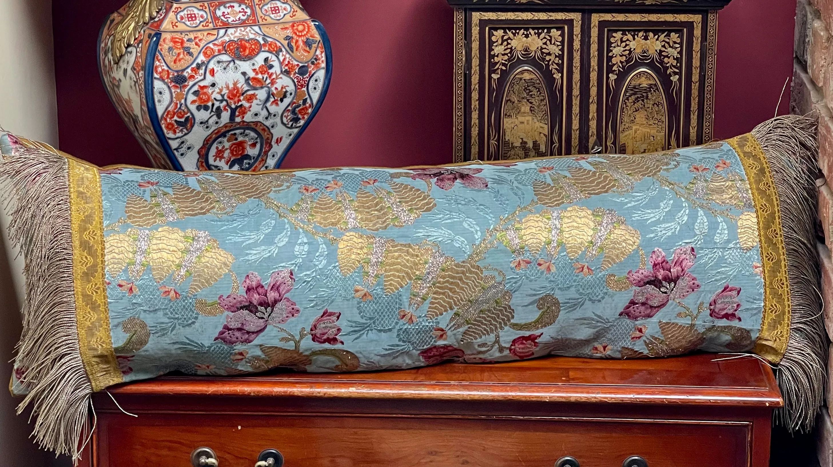 Antique Cushions Set of Three 18th Century French Silk Brocade