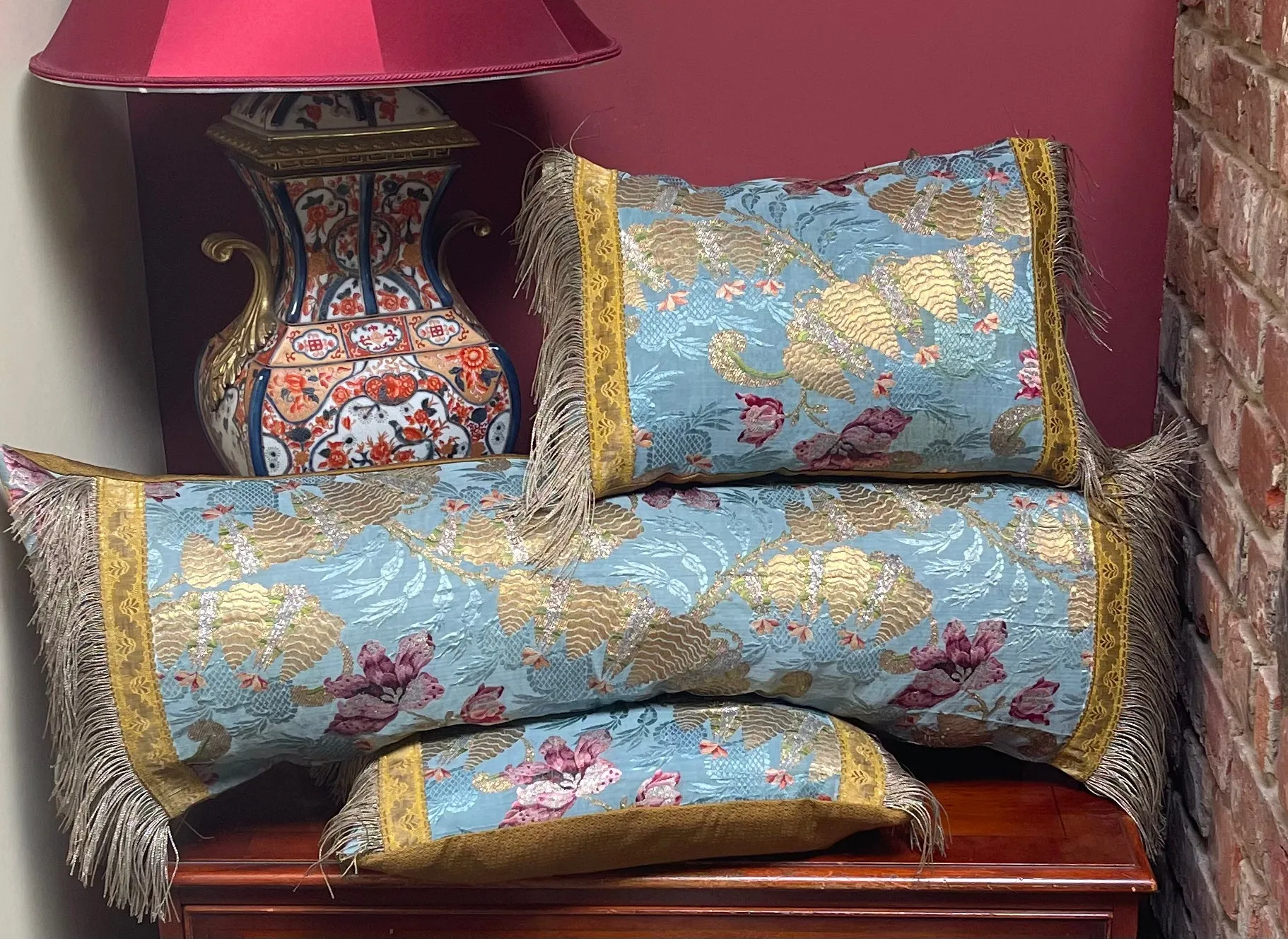Antique Cushions Set of Three 18th Century French Silk Brocade