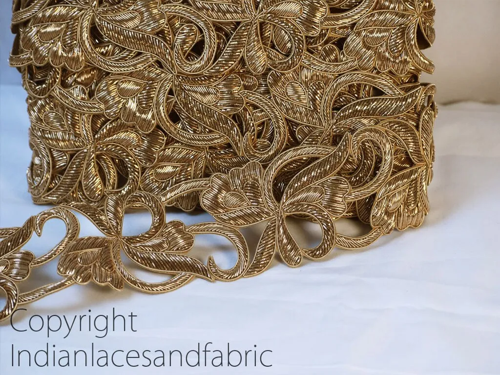Antique Gold 9 Yard Trim Handmade Zardozi Sari Border, Wholesale Indian Handcrafted Bridal Embroidered Zari DIY Crafting Dress Costume Lace