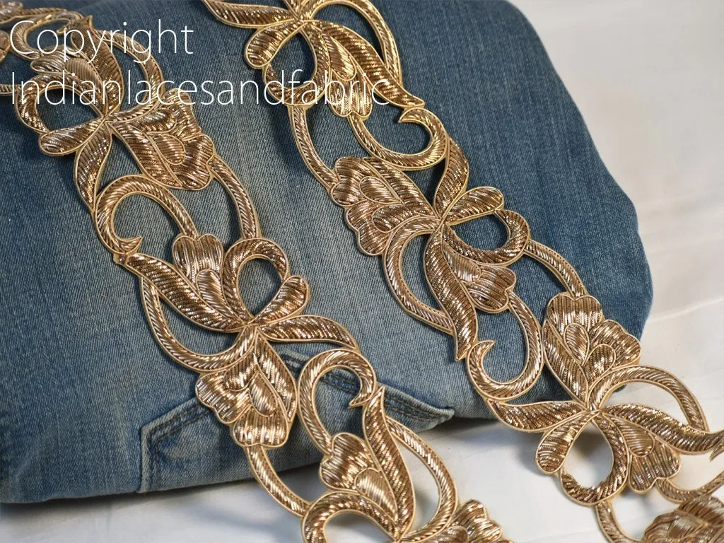 Antique Gold 9 Yard Trim Handmade Zardozi Sari Border, Wholesale Indian Handcrafted Bridal Embroidered Zari DIY Crafting Dress Costume Lace