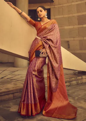 Antique Pink Woven Banarasi Brocade Silk Saree