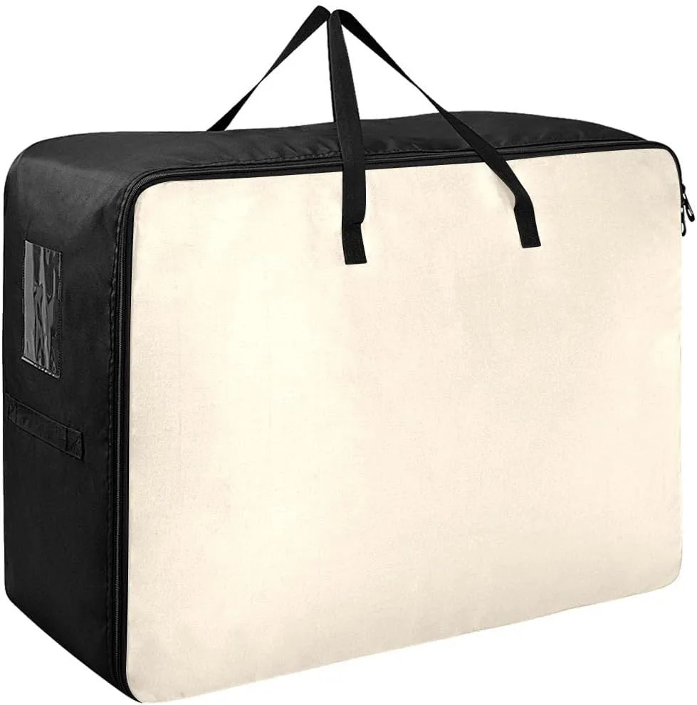 Antique White Storage Bags Bedding Storage Containers with Handles Zippered Storage Bag for Closet Comforter, Pillow, Quilt