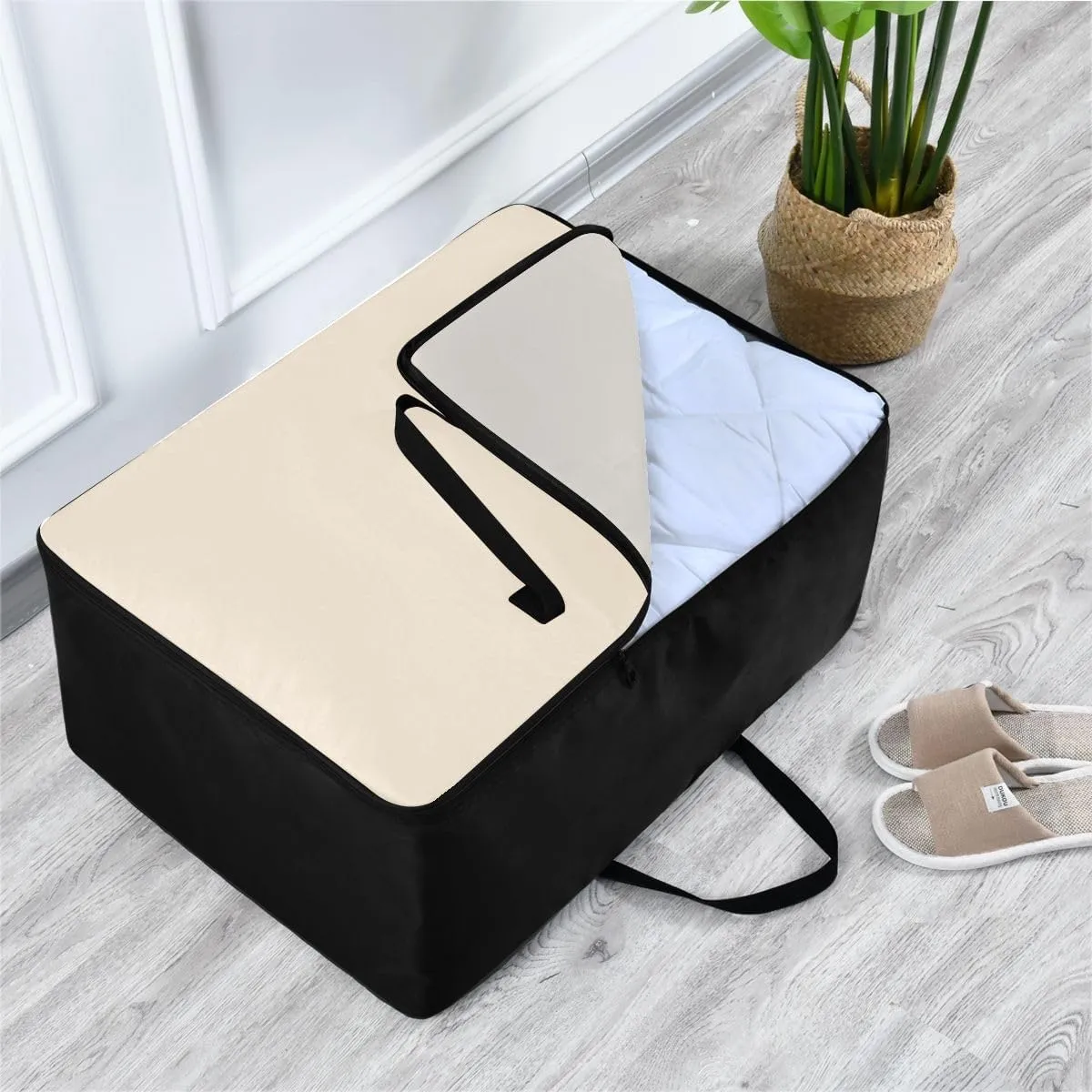 Antique White Storage Bags Bedding Storage Containers with Handles Zippered Storage Bag for Closet Comforter, Pillow, Quilt
