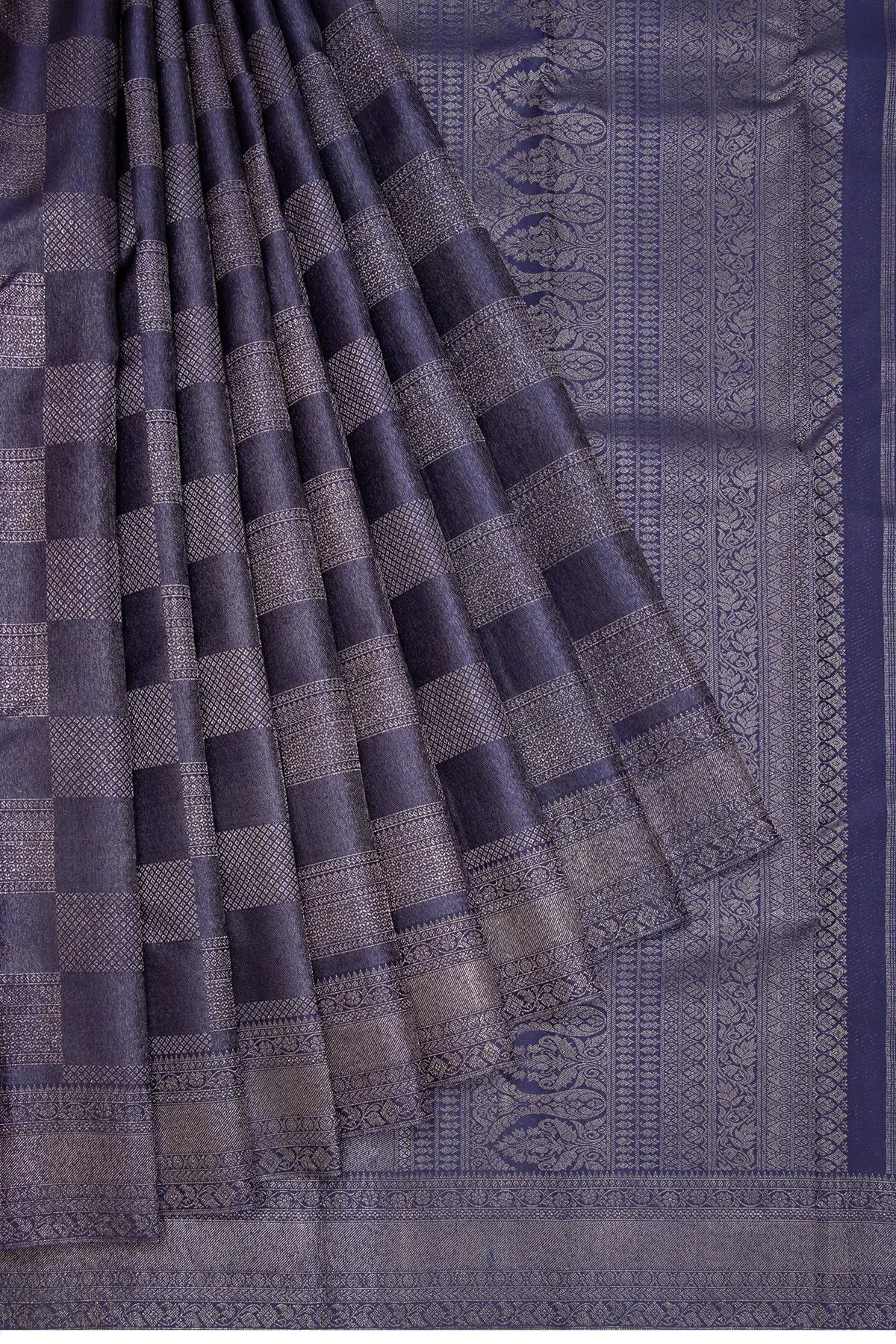 Antique Zari Kanchipuram Silk Brocade Dark Blue Saree
