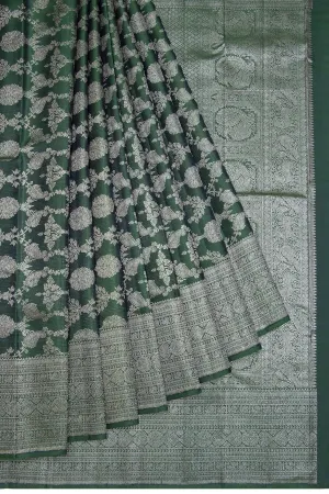 Antique Zari Kanchipuram Silk Jaal Bottle Green Saree