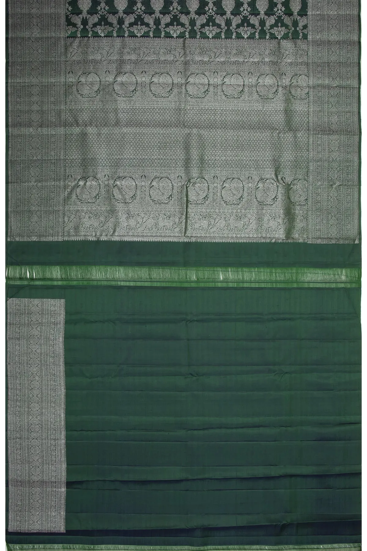 Antique Zari Kanchipuram Silk Jaal Bottle Green Saree