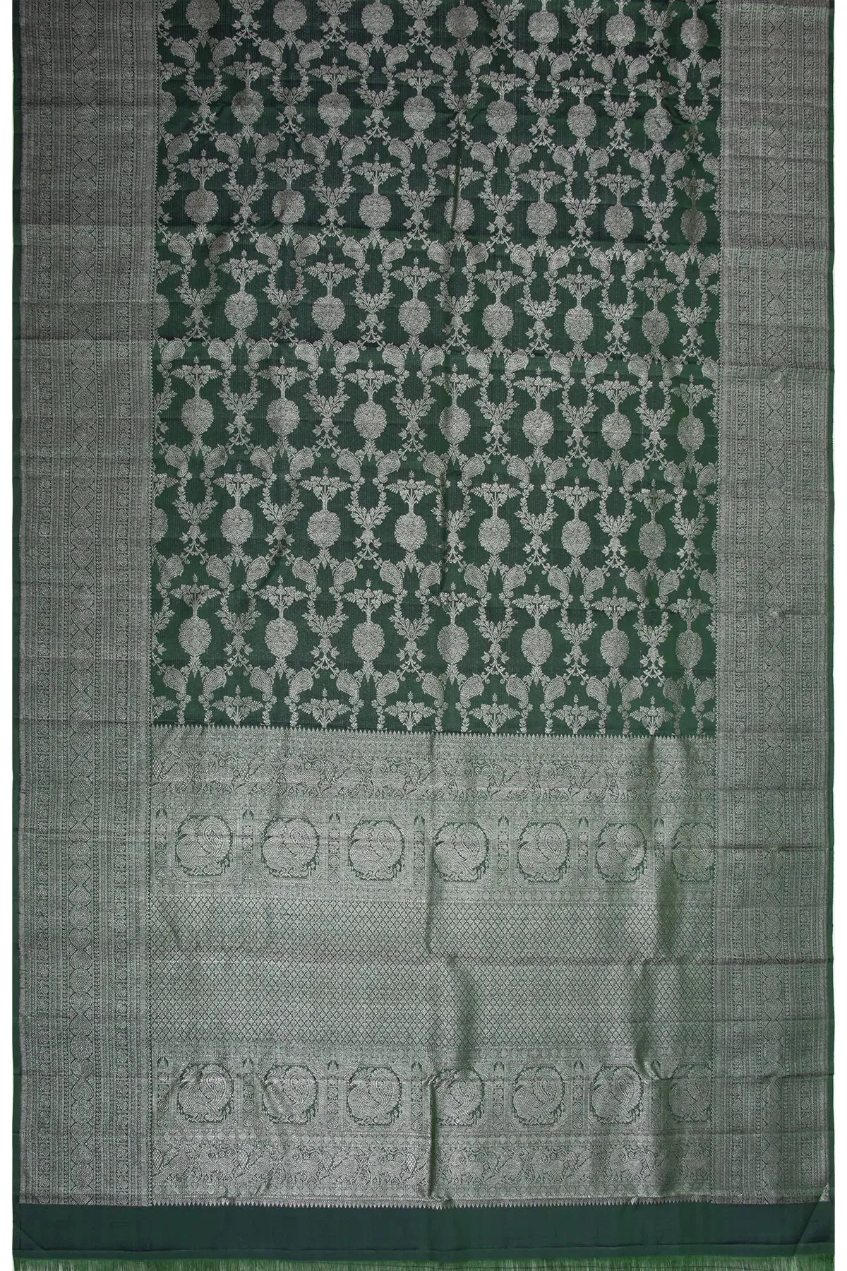Antique Zari Kanchipuram Silk Jaal Bottle Green Saree