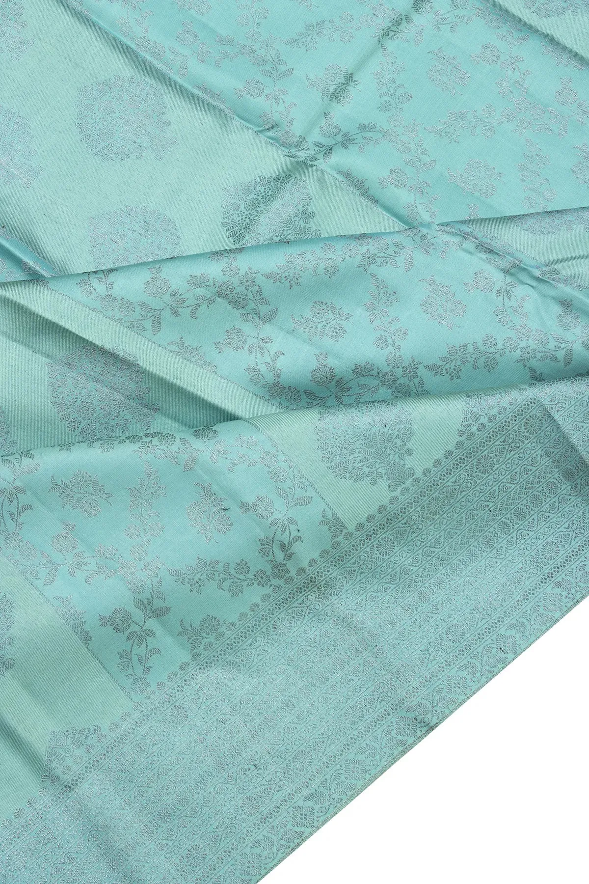 Antique Zari Kanchipuram Silk Jaal Sky Blue Saree