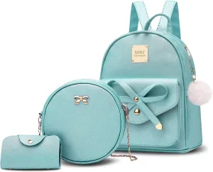 Aogist Mini Leather Backpack Purse 3-Pieces Fashion Bowknot Zipper Bags Cute Casual Travel Daypacks for and Women
