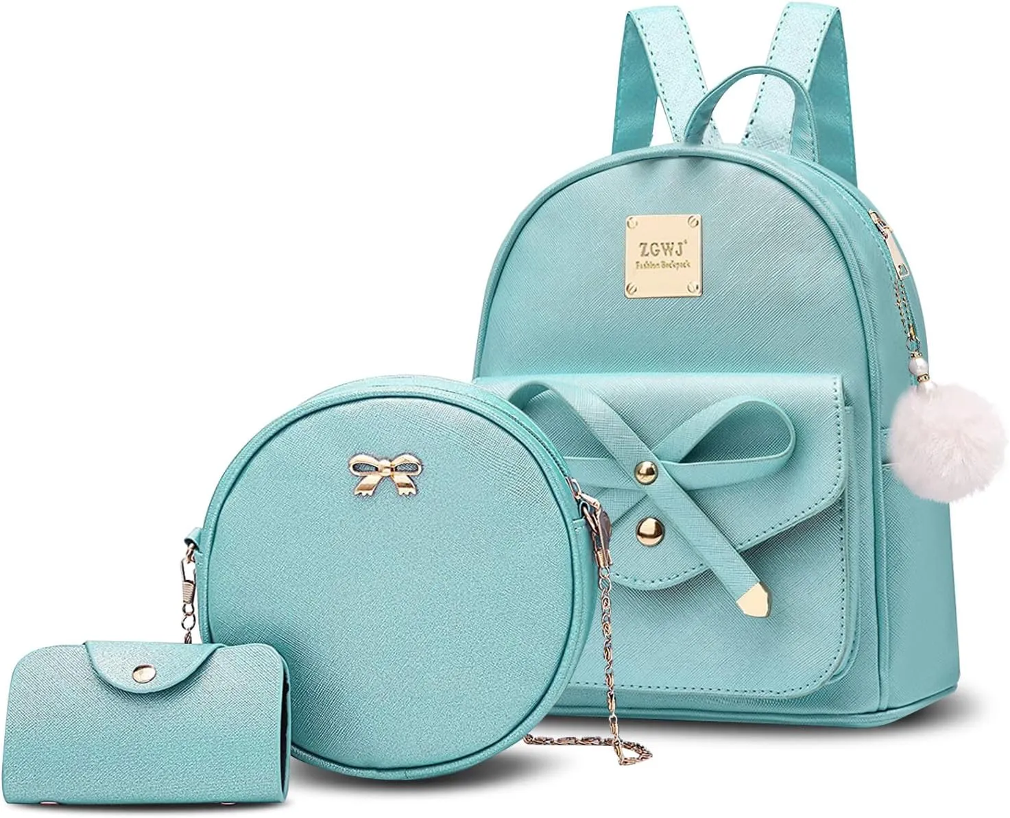 Aogist Mini Leather Backpack Purse 3-Pieces Fashion Bowknot Zipper Bags Cute Casual Travel Daypacks for and Women