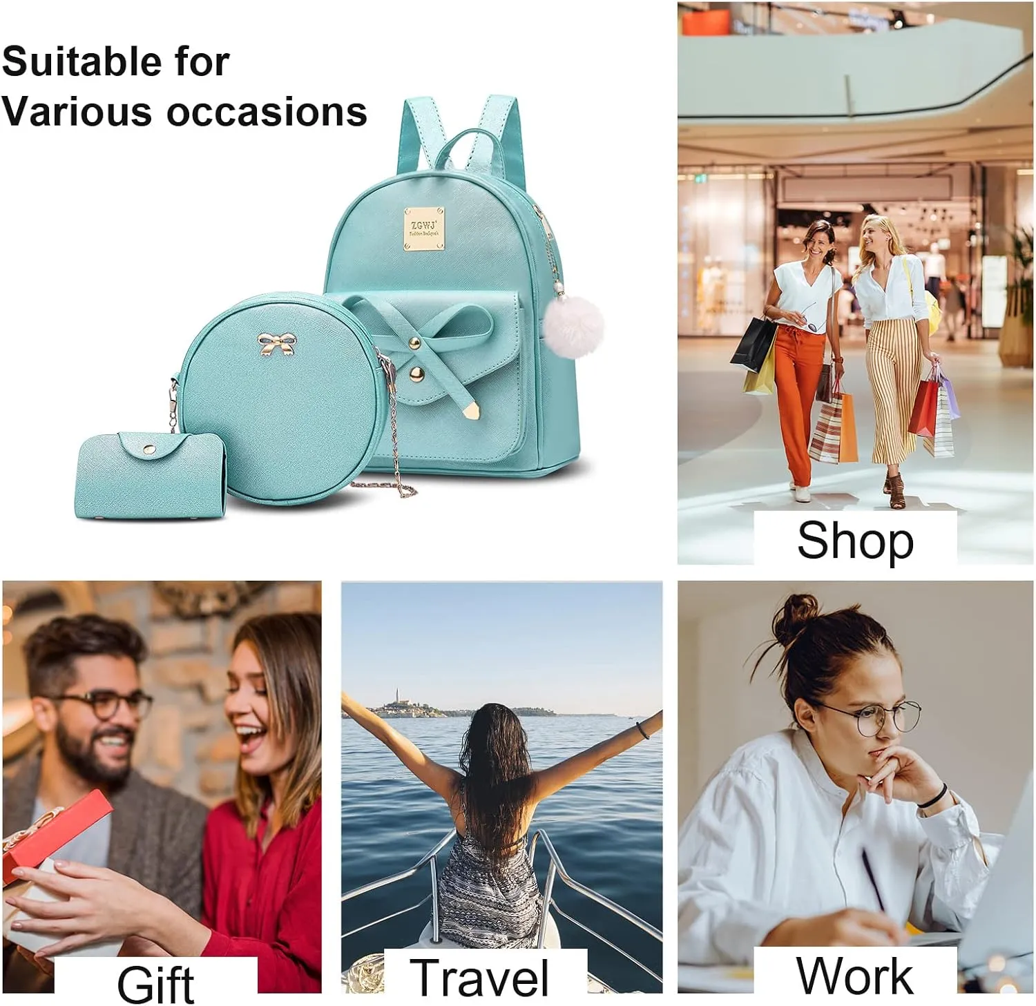 Aogist Mini Leather Backpack Purse 3-Pieces Fashion Bowknot Zipper Bags Cute Casual Travel Daypacks for and Women
