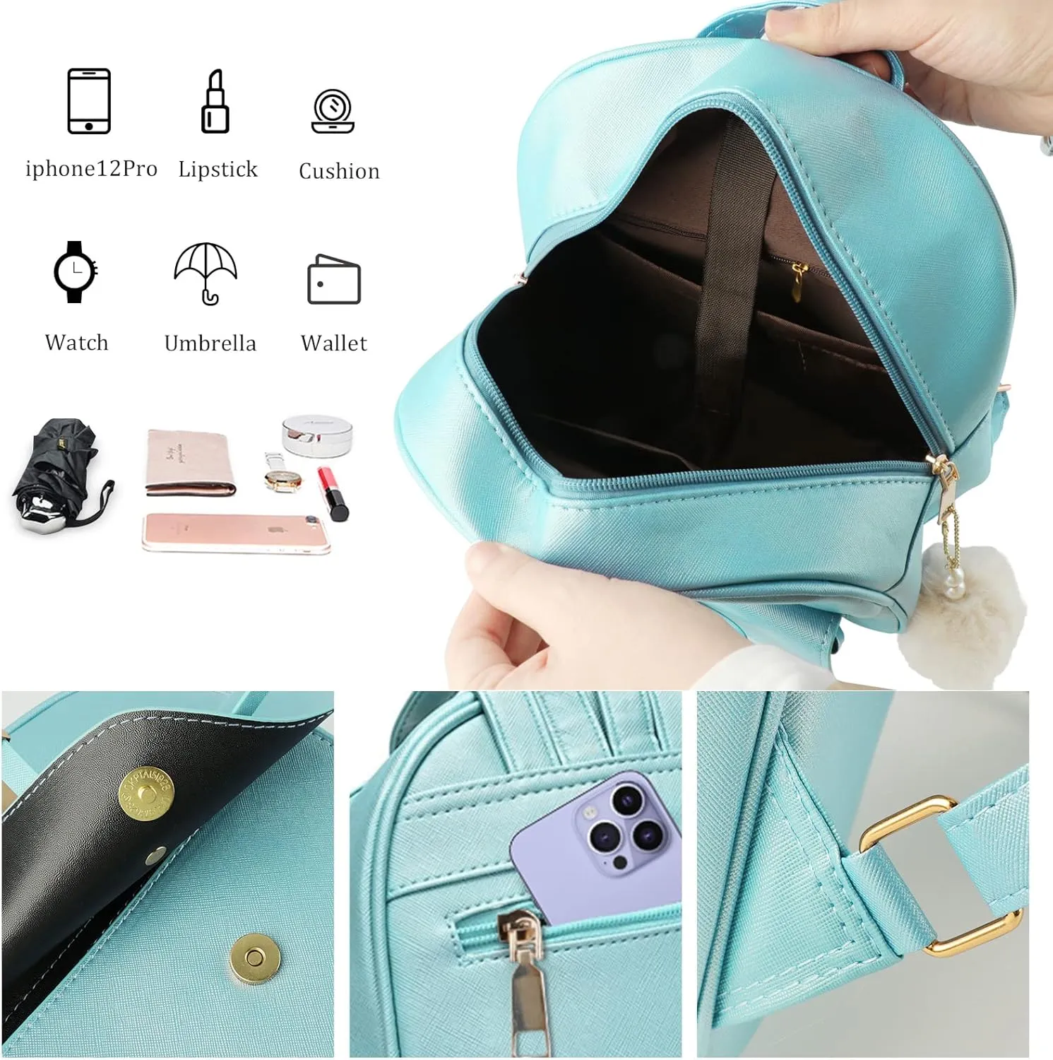 Aogist Mini Leather Backpack Purse 3-Pieces Fashion Bowknot Zipper Bags Cute Casual Travel Daypacks for and Women