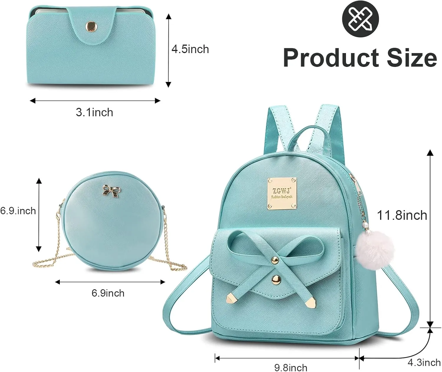 Aogist Mini Leather Backpack Purse 3-Pieces Fashion Bowknot Zipper Bags Cute Casual Travel Daypacks for and Women
