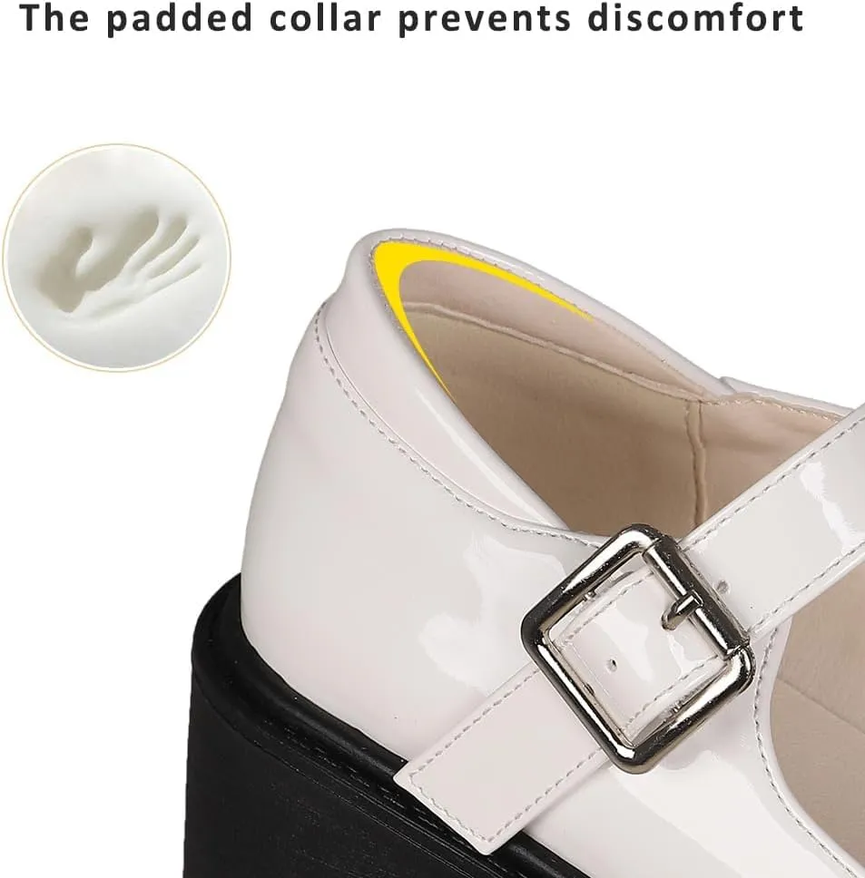 AOSPHIRAYLIAN Womens Mary Janes Shoes Round Toe Platform Ankle Strap Chunky Heel Pink Uniform Dress Shoes