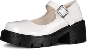AOSPHIRAYLIAN Womens Mary Janes Shoes Round Toe Platform Ankle Strap Chunky Heel Pink Uniform Dress Shoes