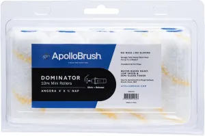 Apollo Brush Dominator Series Yellow Stripe Angora 1/2 Inch Nap Click   Release Mini Paint Roller Refill for All Paints and Stains (10 Pack)