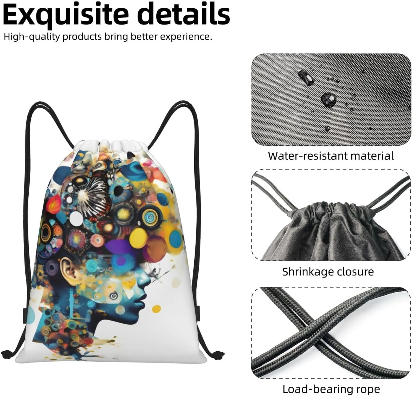 Artificial Intelligence Brain Print Drawstring Bags,Gym Sport Sack Drawstring Bag Suitable for sport Swimming Travel.