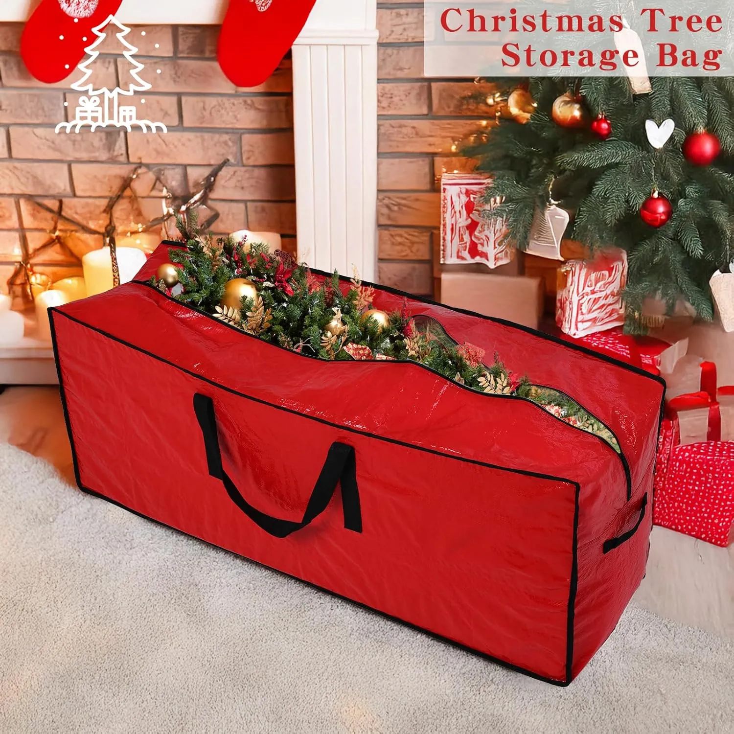 Artificial Large Christmas Tree Storage Case Bags With Handles,Fits Up To 9 Ft Artificial Trees Zippered Bag Protects Against Dust, Insects And Moisture