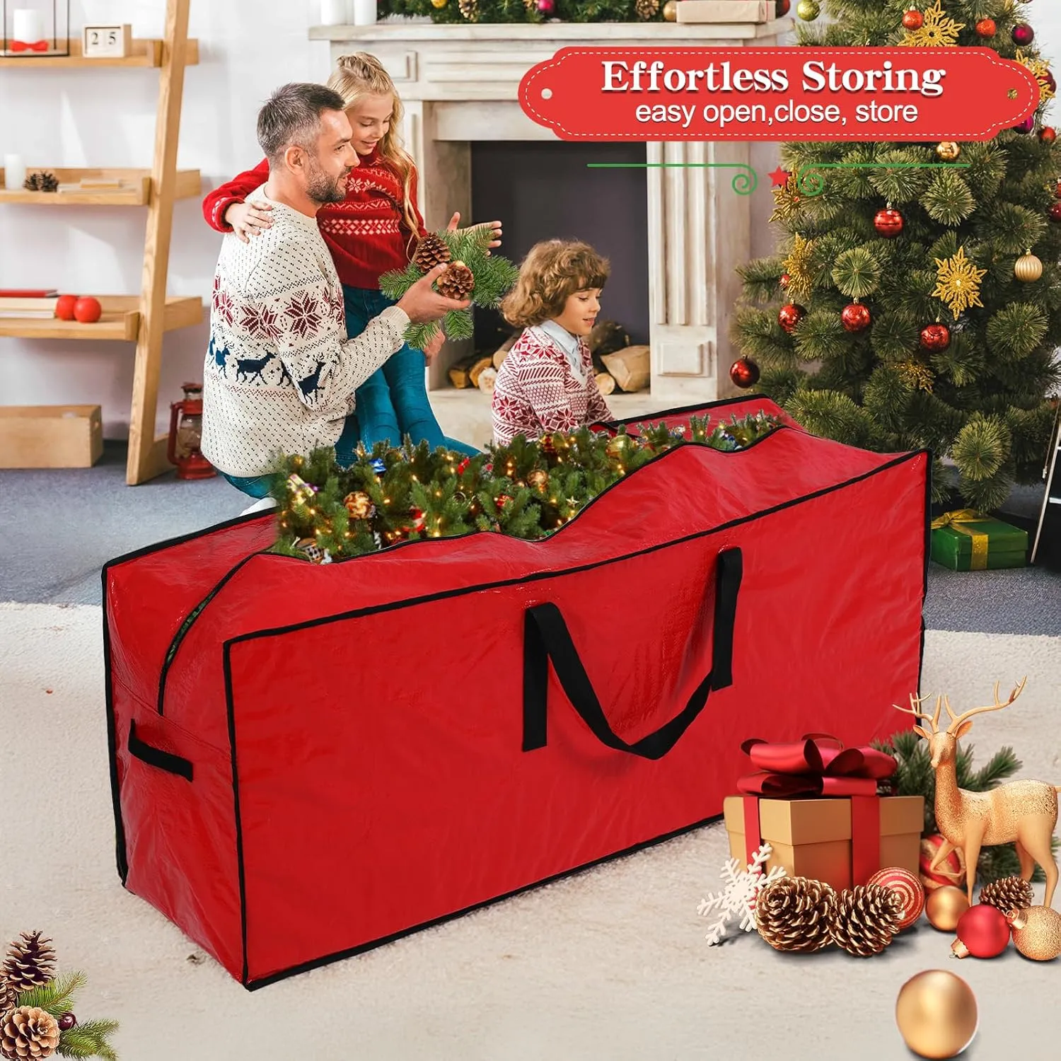 Artificial Large Christmas Tree Storage Case Bags With Handles,Fits Up To 9 Ft Artificial Trees Zippered Bag Protects Against Dust, Insects And Moisture
