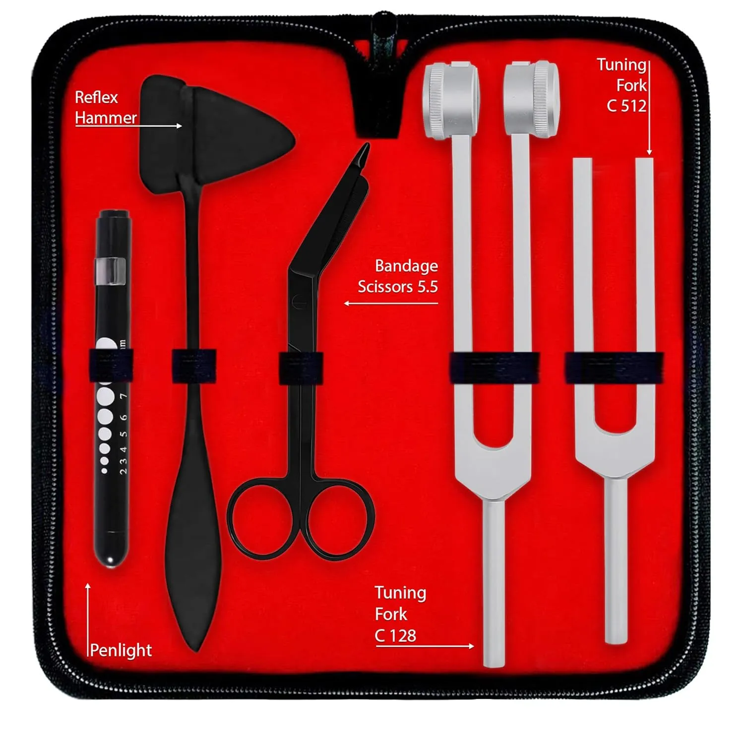ASA Techmed Nurse Starter Kit - Stethoscope, Blood Pressure Monitor, Tuning Forks, and More - 18 Pieces Total (Red)