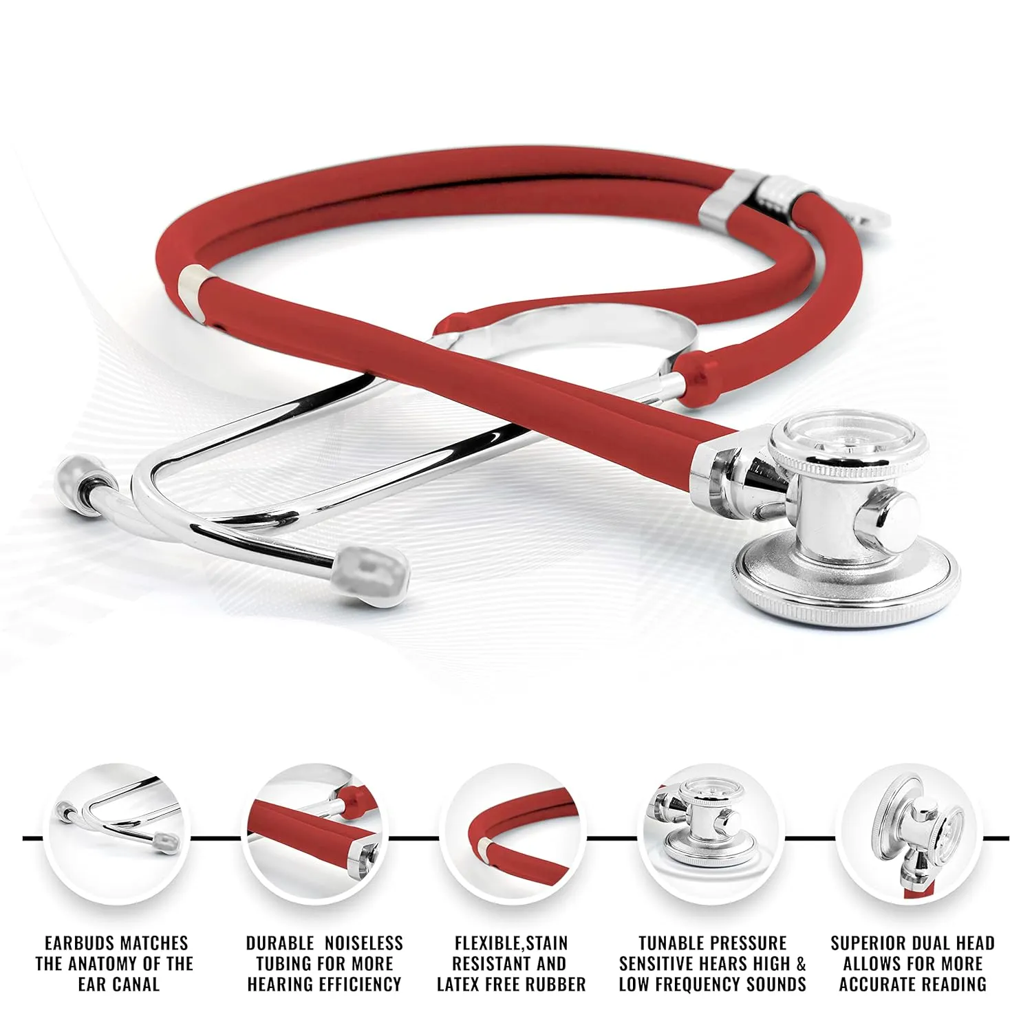 ASA Techmed Nurse Starter Kit - Stethoscope, Blood Pressure Monitor, Tuning Forks, and More - 18 Pieces Total (Red)