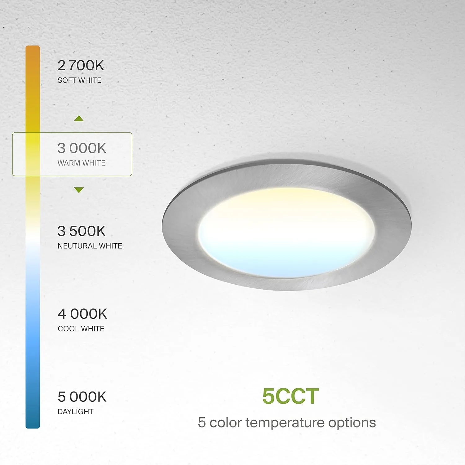 ASD 6 Pack LED Recessed Lighting 4 Inch, 5 CCT 2700K-5000K, 12W 50W Eqv, Ultra Thin Dimmable Ceiling Lights with J Box, Canless Wafer Downlight, Round Slim Panel Light, UL Energy Star, Brushed Nickel