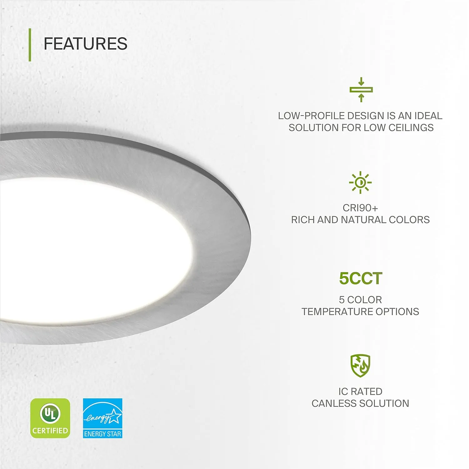 ASD 6 Pack LED Recessed Lighting 4 Inch, 5 CCT 2700K-5000K, 12W 50W Eqv, Ultra Thin Dimmable Ceiling Lights with J Box, Canless Wafer Downlight, Round Slim Panel Light, UL Energy Star, Brushed Nickel