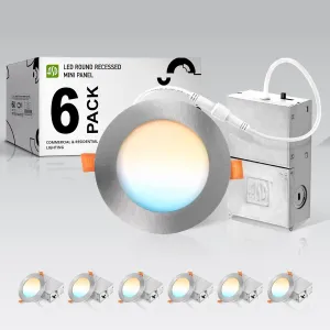 ASD 6 Pack LED Recessed Lighting 4 Inch, 5 CCT 2700K-5000K, 12W 50W Eqv, Ultra Thin Dimmable Ceiling Lights with J Box, Canless Wafer Downlight, Round Slim Panel Light, UL Energy Star, Brushed Nickel