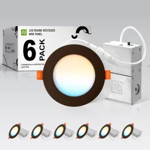ASD 6 Pack LED Recessed Lighting 4 Inch, 5 CCT 2700K-5000K, 12W 50W Eqv, Ultra Thin Dimmable Ceiling Lights with J Box, Canless Wafer Downlight, Round Slim Panel, UL Energy Star, Oil-Rubbed Bronze