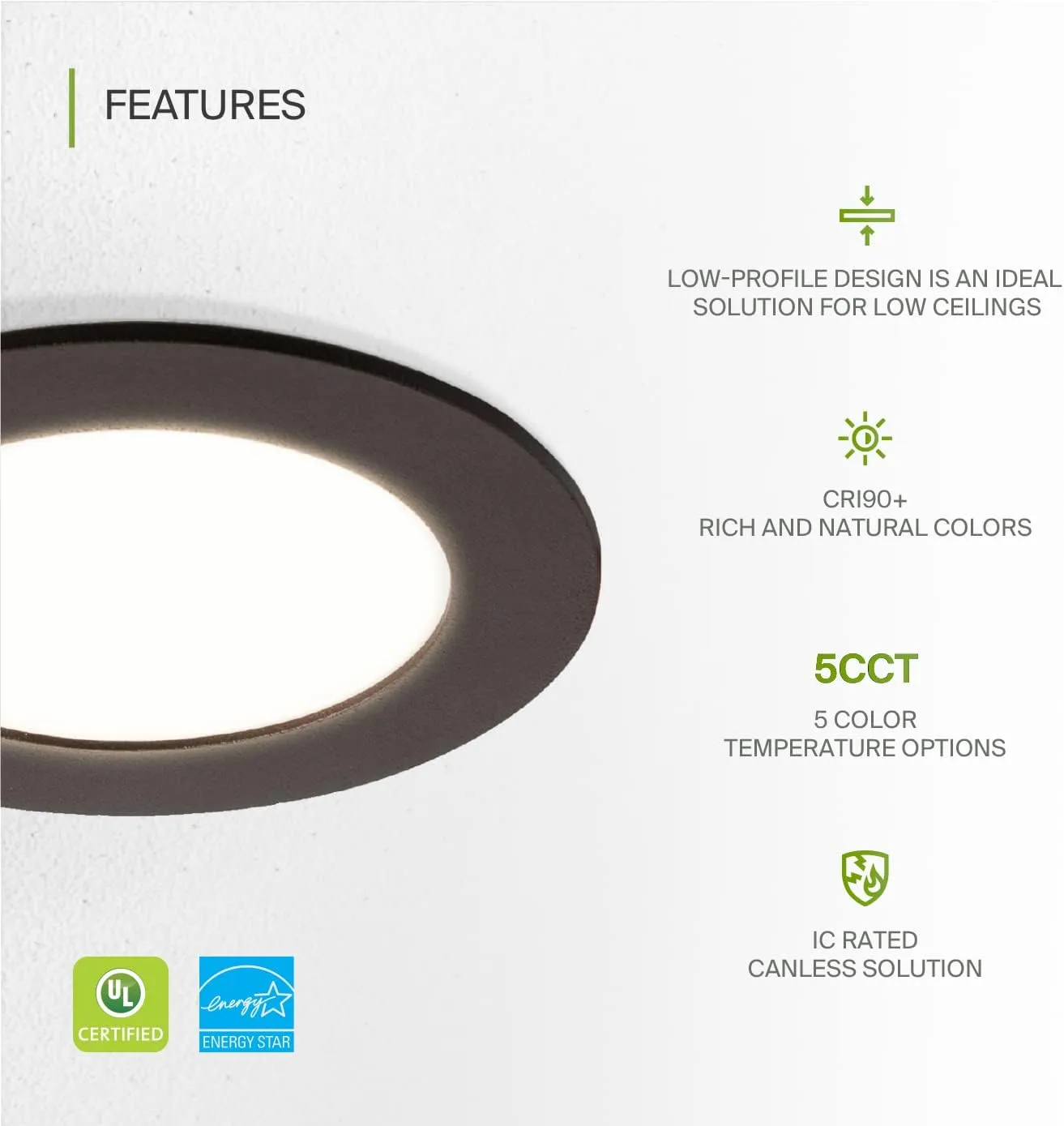 ASD 6 Pack LED Recessed Lighting 4 Inch, 5 CCT 2700K-5000K, 12W 50W Eqv, Ultra Thin Dimmable Ceiling Lights with J Box, Canless Wafer Downlight, Round Slim Panel, UL Energy Star, Oil-Rubbed Bronze