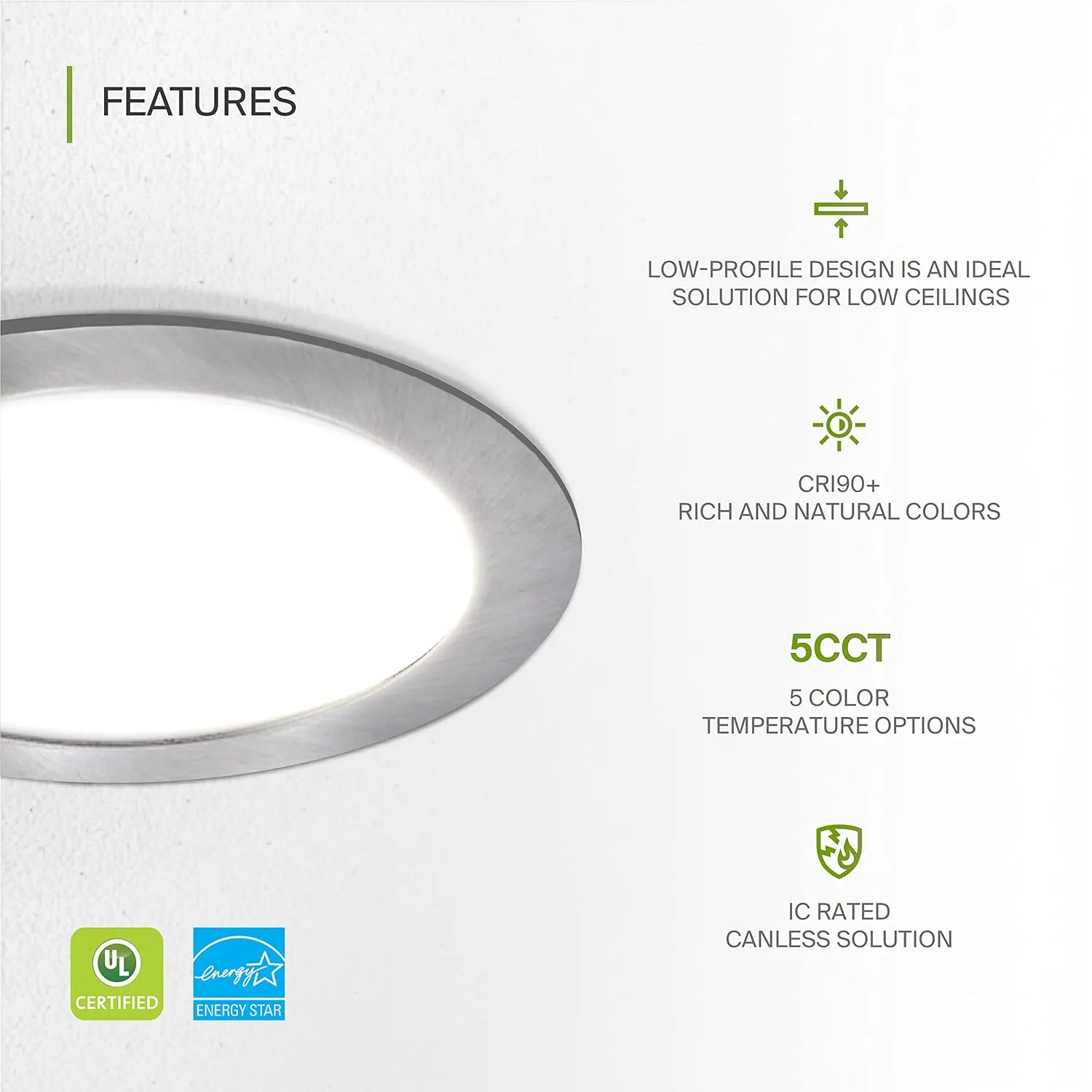ASD 6 Pack LED Recessed Lighting 6 Inch, 5 CCT 2700K-5000K, 15W 60W Eqv, Ultra Thin Dimmable Ceiling Lights with J Box, Canless Wafer Downlight, Round Slim Panel Light, UL Energy Star, Brushed Nickel