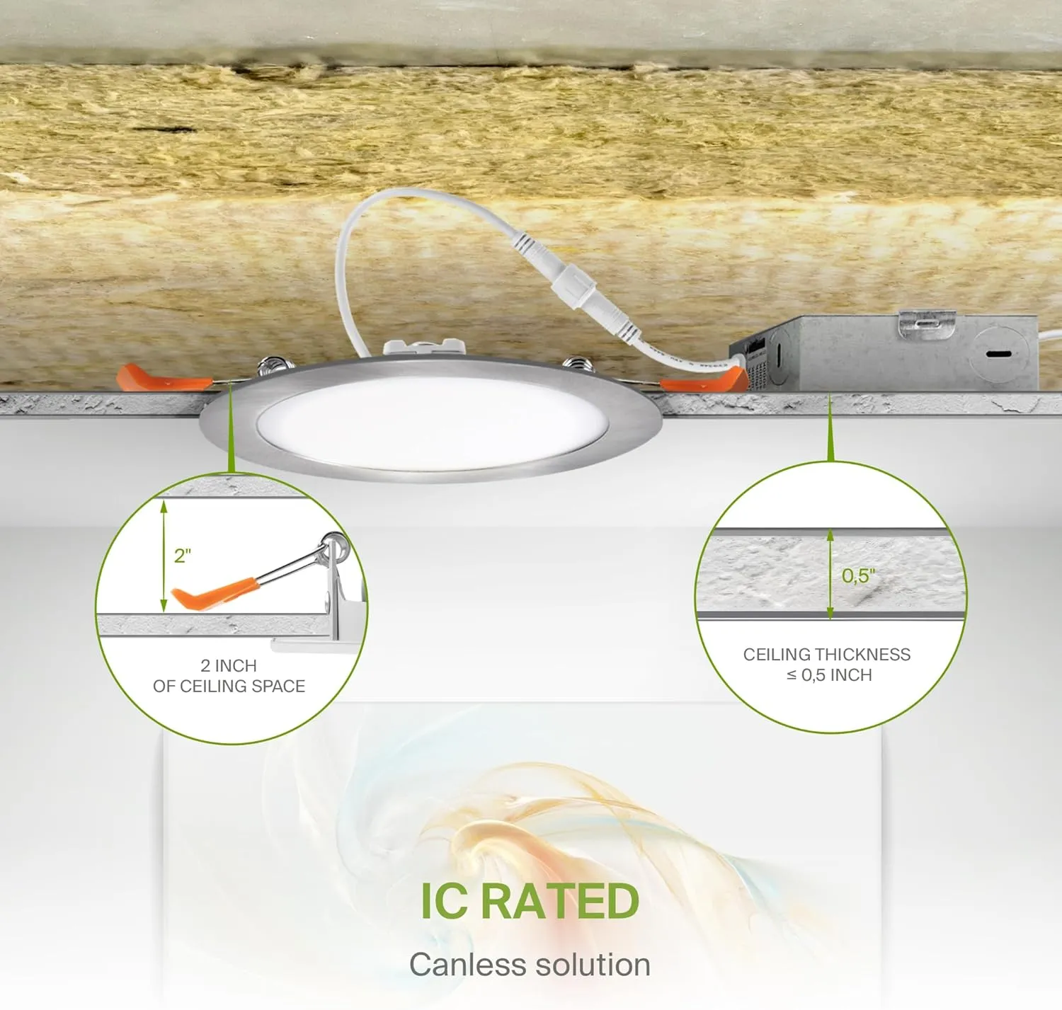 ASD 6 Pack LED Recessed Lighting 6 Inch, 5 CCT 2700K-5000K, 15W 60W Eqv, Ultra Thin Dimmable Ceiling Lights with J Box, Canless Wafer Downlight, Round Slim Panel Light, UL Energy Star, Brushed Nickel