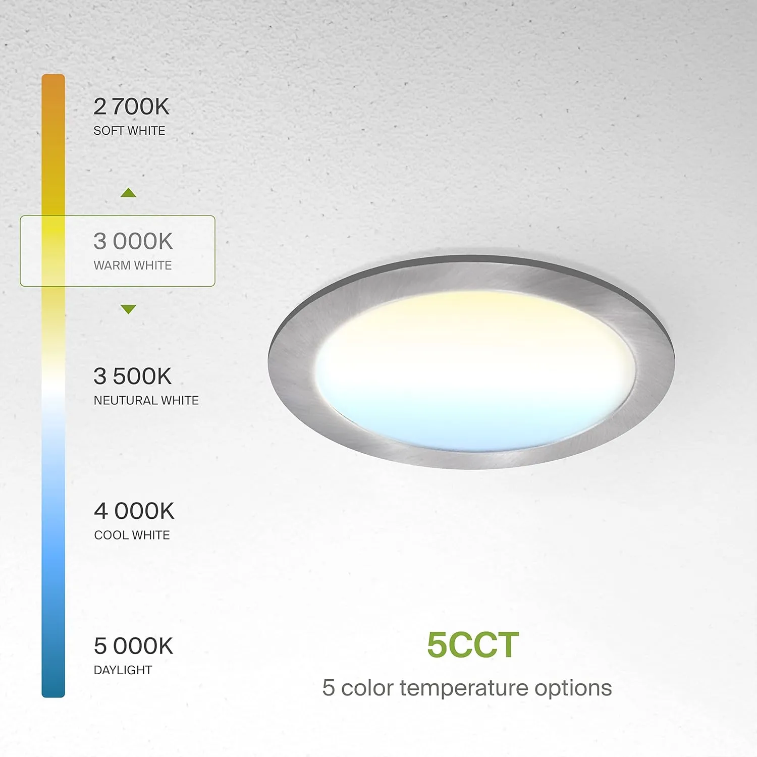 ASD 6 Pack LED Recessed Lighting 6 Inch, 5 CCT 2700K-5000K, 15W 60W Eqv, Ultra Thin Dimmable Ceiling Lights with J Box, Canless Wafer Downlight, Round Slim Panel Light, UL Energy Star, Brushed Nickel