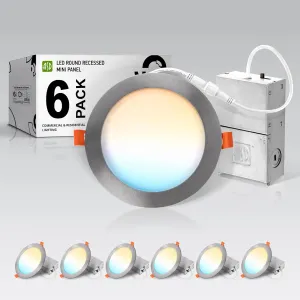 ASD 6 Pack LED Recessed Lighting 6 Inch, 5 CCT 2700K-5000K, 15W 60W Eqv, Ultra Thin Dimmable Ceiling Lights with J Box, Canless Wafer Downlight, Round Slim Panel Light, UL Energy Star, Brushed Nickel