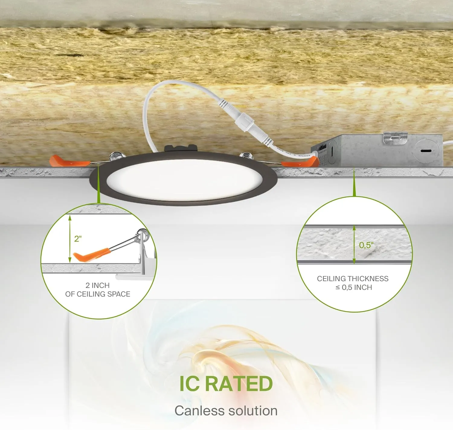 ASD 6 Pack LED Recessed Lighting 6 Inch, 5 CCT 2700K-5000K, 15W 60W Eqv, Ultra Thin Dimmable Ceiling Lights with J Box, Canless Wafer Downlight, Round Slim Panel, UL Energy Star, Oil-Rubbed Bronze