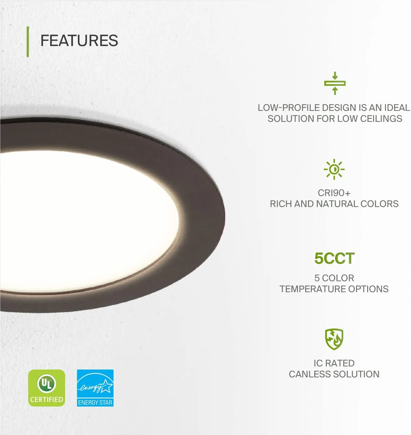 ASD 6 Pack LED Recessed Lighting 6 Inch, 5 CCT 2700K-5000K, 15W 60W Eqv, Ultra Thin Dimmable Ceiling Lights with J Box, Canless Wafer Downlight, Round Slim Panel, UL Energy Star, Oil-Rubbed Bronze