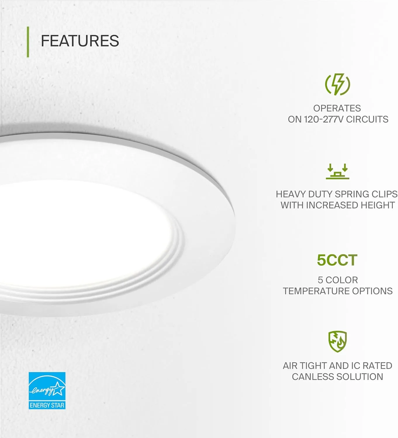 ASD LED Recessed Lighting 4 Inch, Round Commercial Downlight, Mini Panel with Baffle Trim, 4" 12W 120-277V CCT Selectable 2700/3000/3500/4000/5000K, Dimmable Ceiling Light Fixture, White, ETL