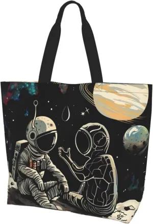 Astronaut Alien Print Shoulder Bag Women Casual Handbag Shopping Bag Black One Size, black, Einheitsgröße