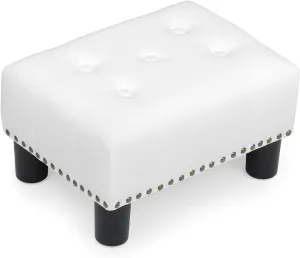 Athena Collection Small Ottoman, Leather Upholstered Foot Stool with Rectangular Foot Rest, Mini Ottoman with Legs & Nailhead Trim, White