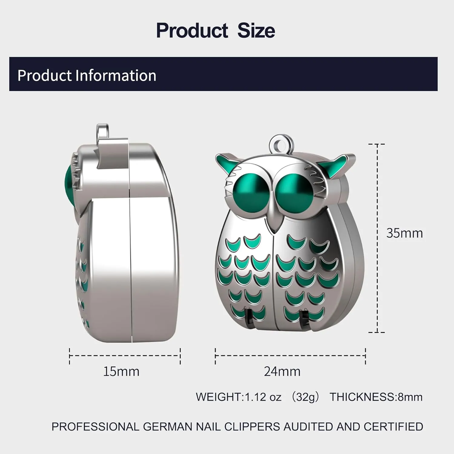 AUSBANNER German Professional Stainless Steel Mini Nail Clippers, Ultra Sharp and Sturdy Fingernail and Toenail Clippers, Foldable Portable Nail Clippers with Owl Patterns (Black&Green)
