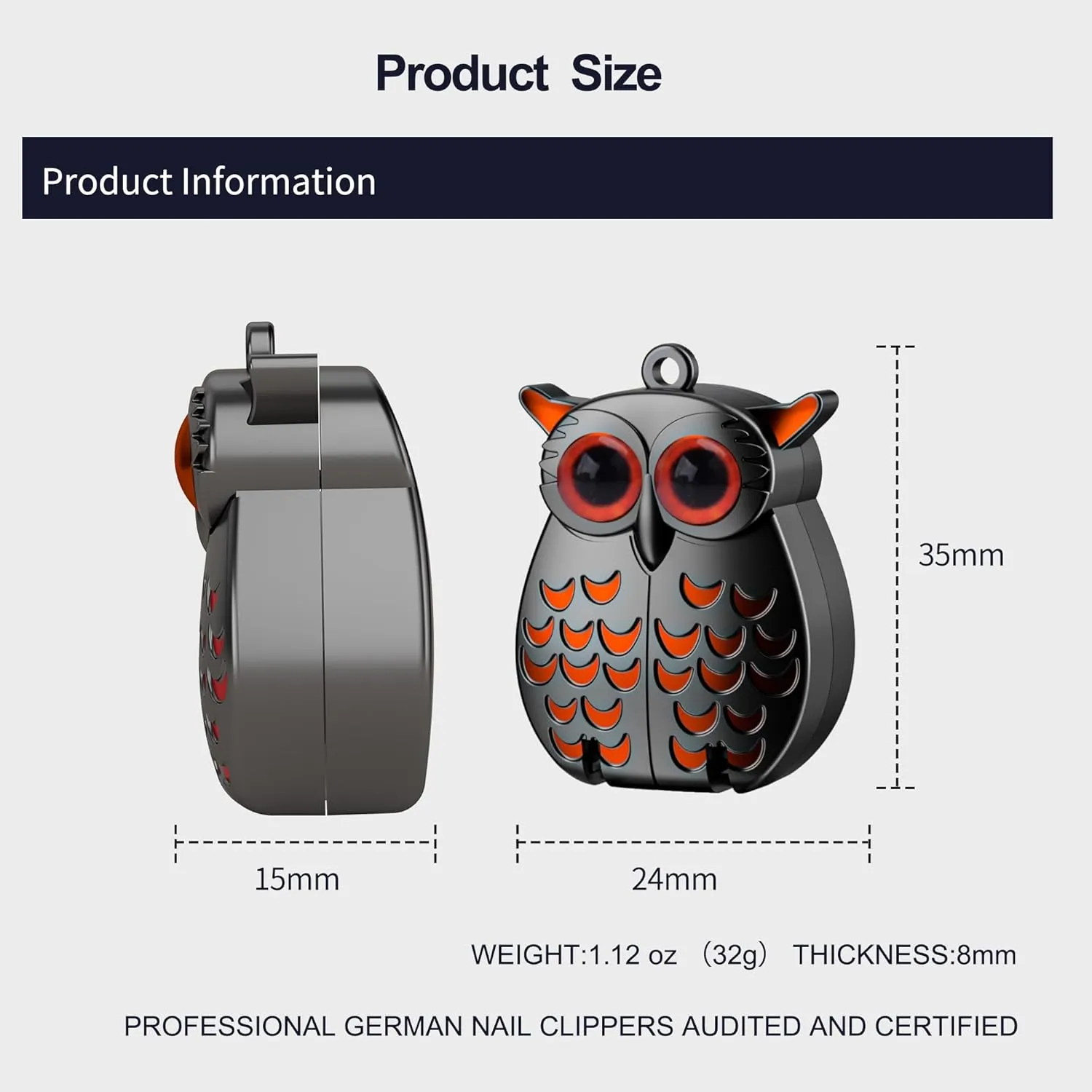 AUSBANNER German Professional Stainless Steel Mini Nail Clippers, Ultra Sharp and Sturdy Fingernail and Toenail Clippers, Foldable Portable Nail Clippers with Owl Patterns (Black&Green)