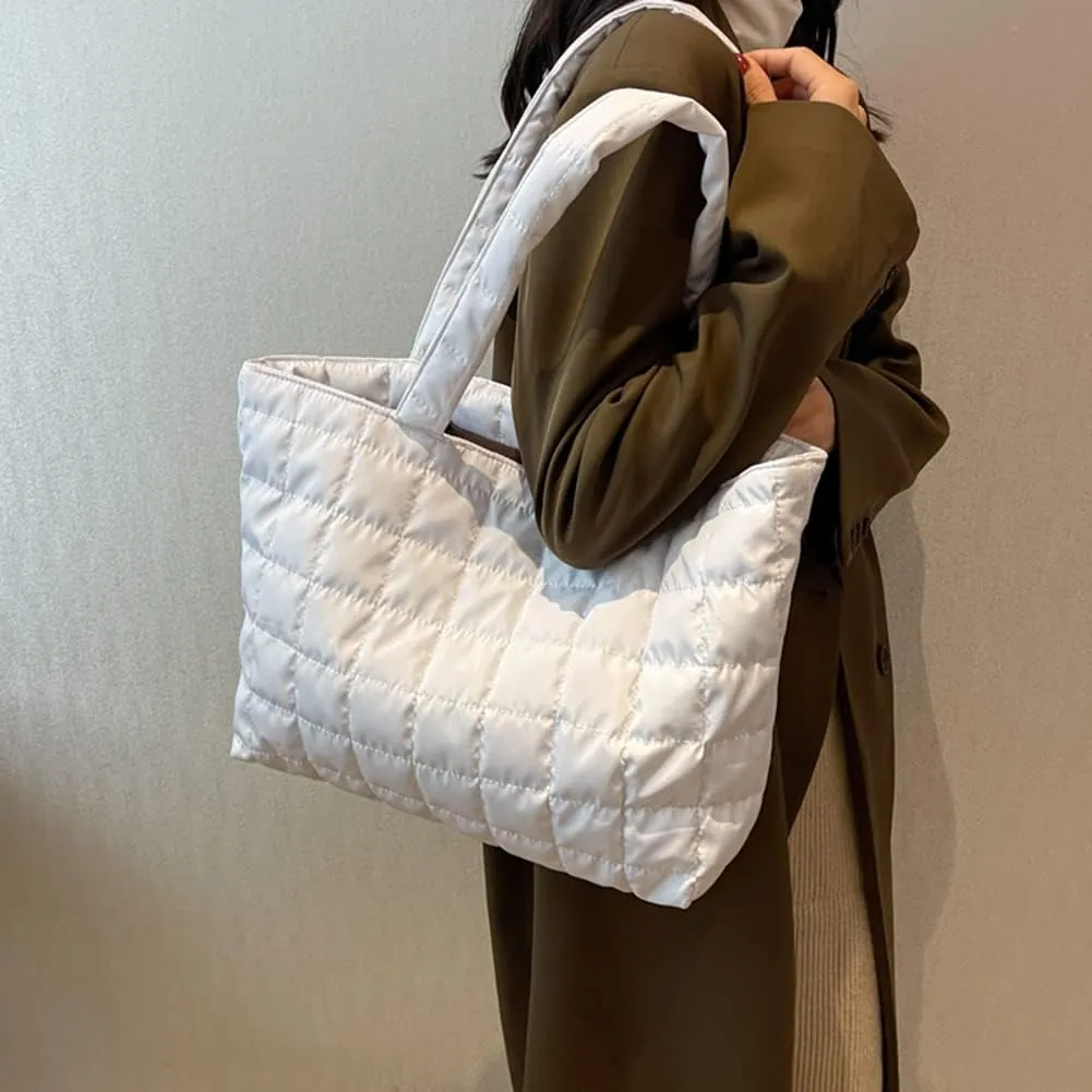 Autumn Winter Women Tote Bag Quilted Shoulder Handbags Rhombus Pattern Purses Handbags Solid for Daily Holiday