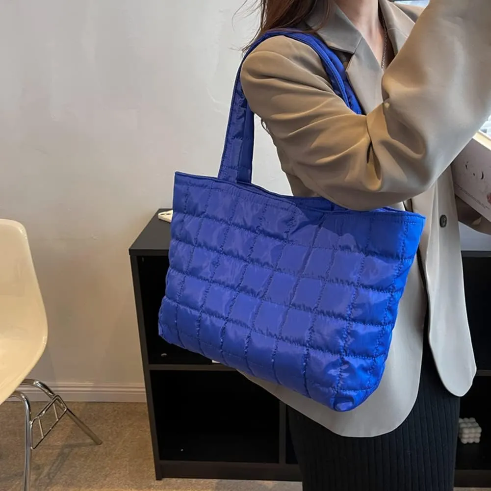 Autumn Winter Women Tote Bag Quilted Shoulder Handbags Rhombus Pattern Purses Handbags Solid for Daily Holiday