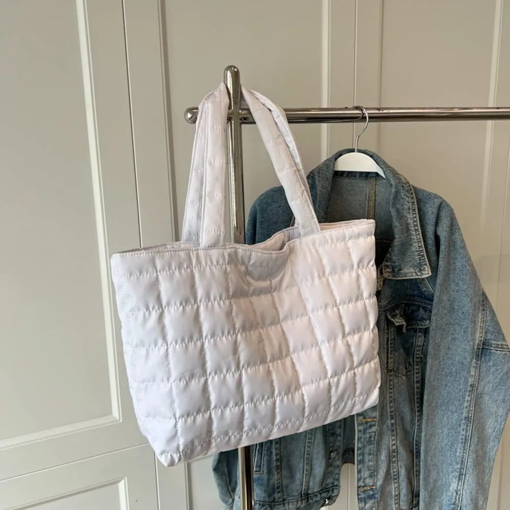 Autumn Winter Women Tote Bag Quilted Shoulder Handbags Rhombus Pattern Purses Handbags Solid for Daily Holiday