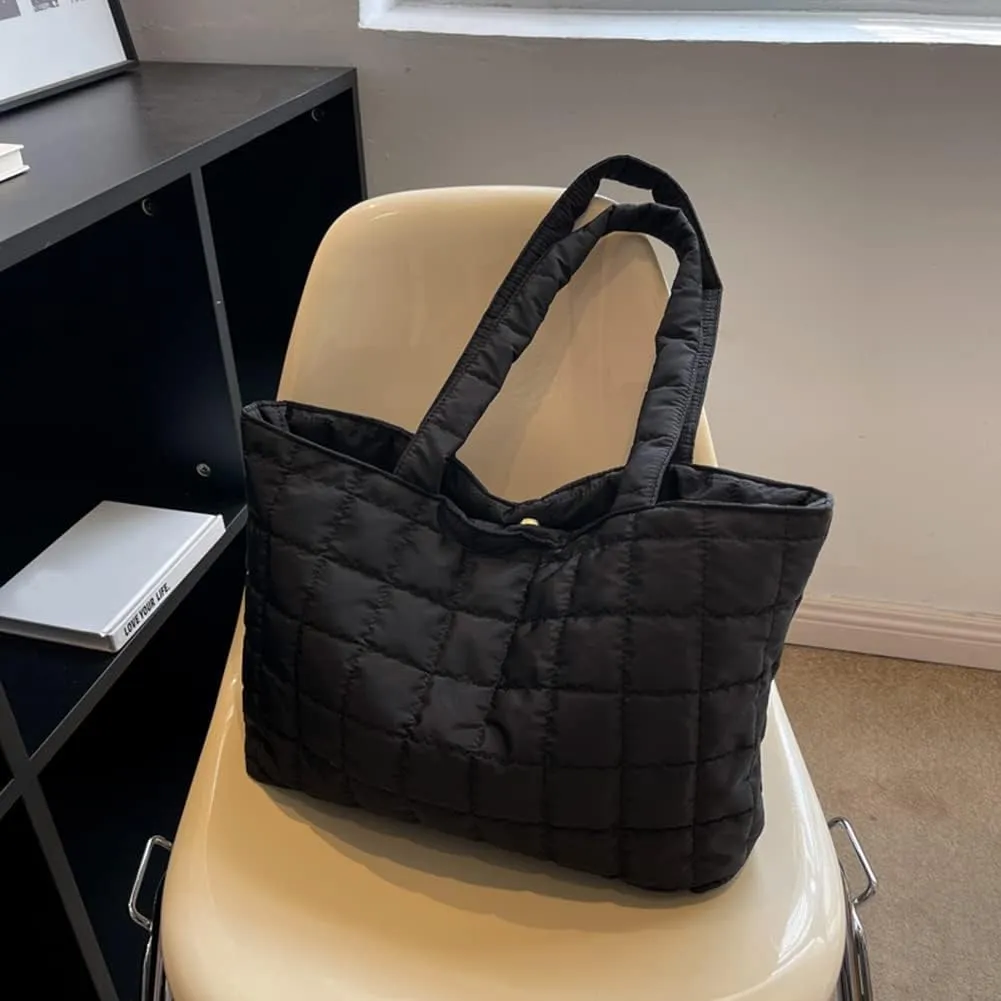 Autumn Winter Women Tote Bag Quilted Shoulder Handbags Rhombus Pattern Purses Handbags Solid for Daily Holiday