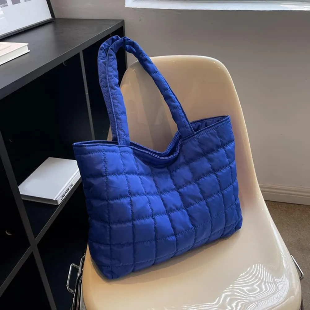 Autumn Winter Women Tote Bag Quilted Shoulder Handbags Rhombus Pattern Purses Handbags Solid for Daily Holiday