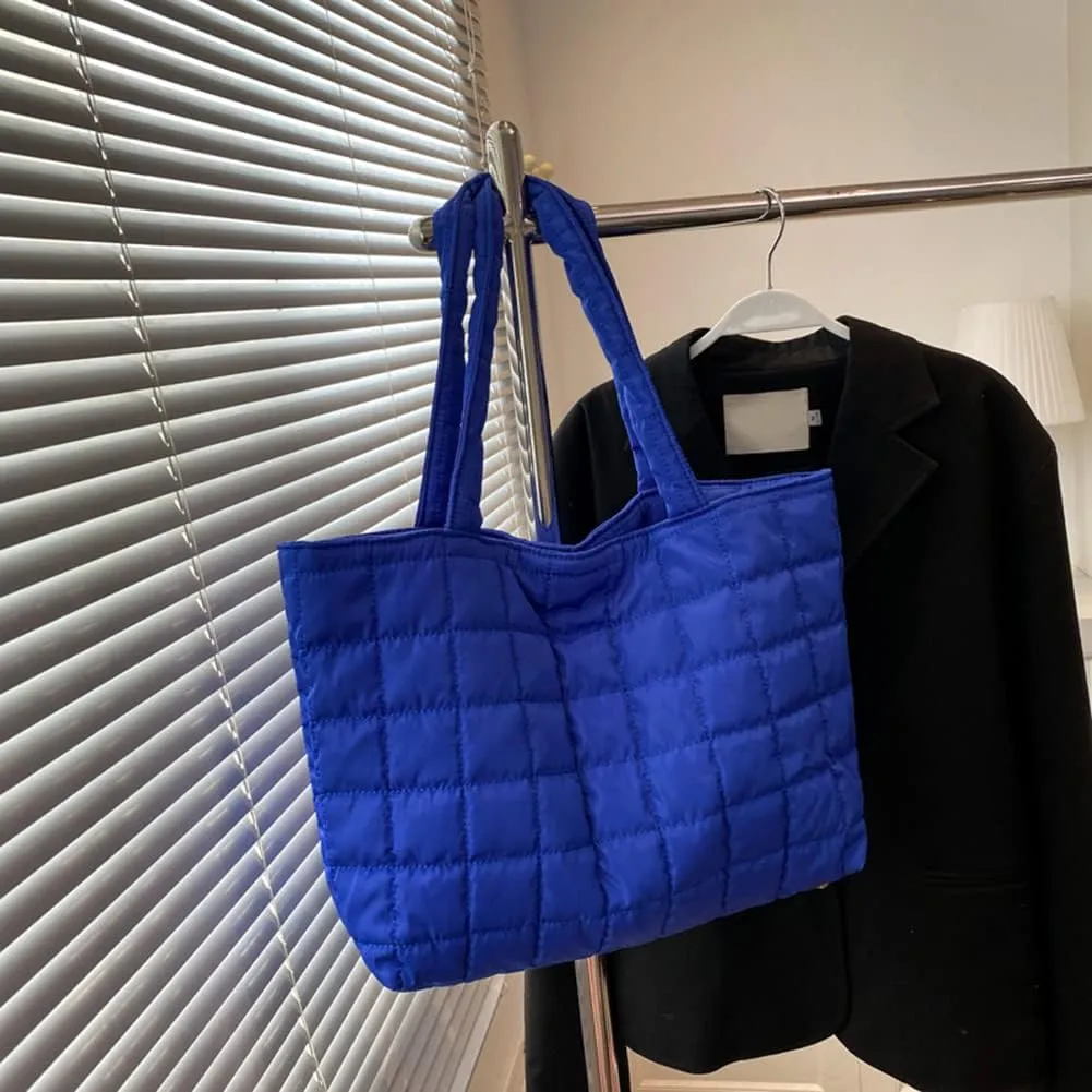 Autumn Winter Women Tote Bag Quilted Shoulder Handbags Rhombus Pattern Purses Handbags Solid for Daily Holiday