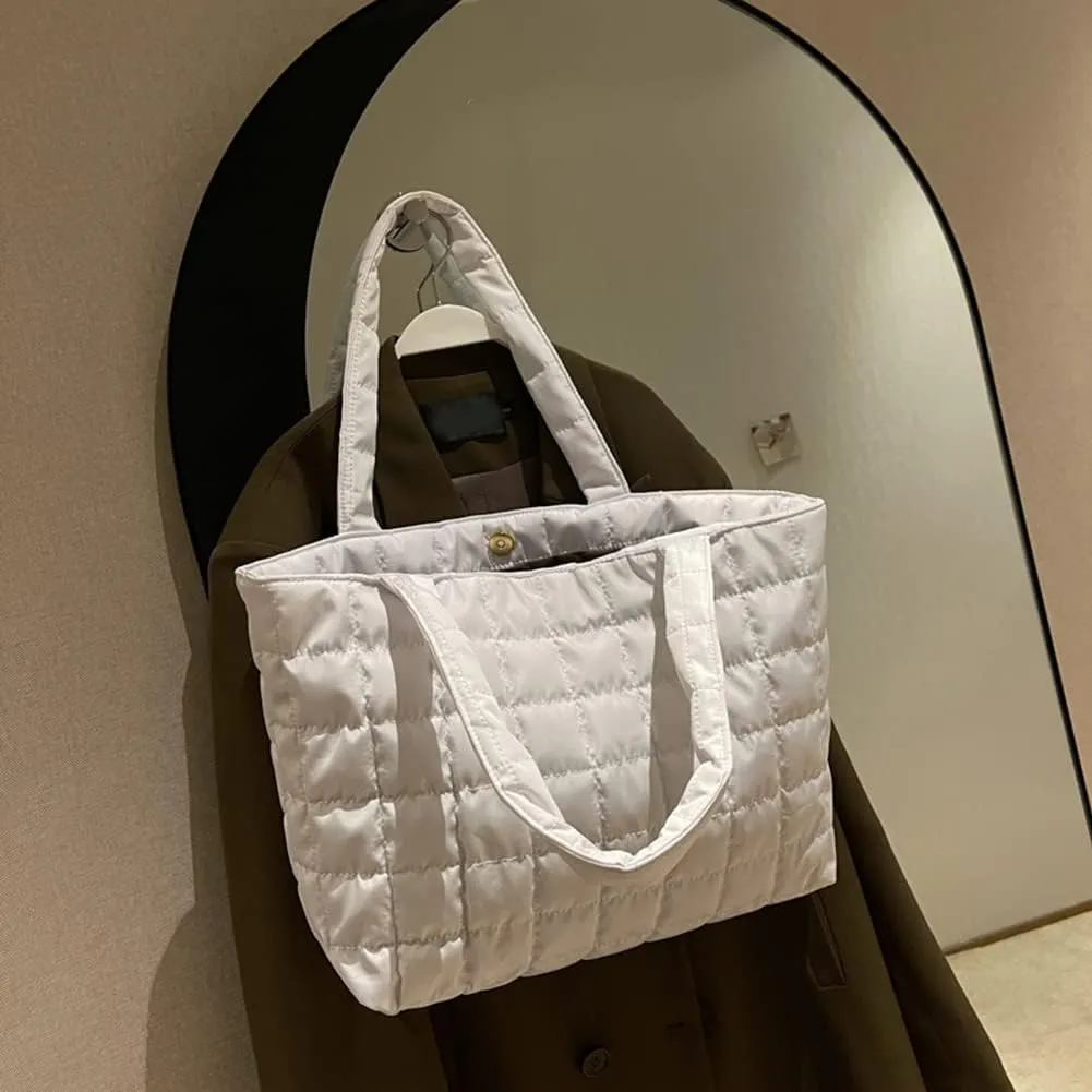 Autumn Winter Women Tote Bag Quilted Shoulder Handbags Rhombus Pattern Purses Handbags Solid for Daily Holiday