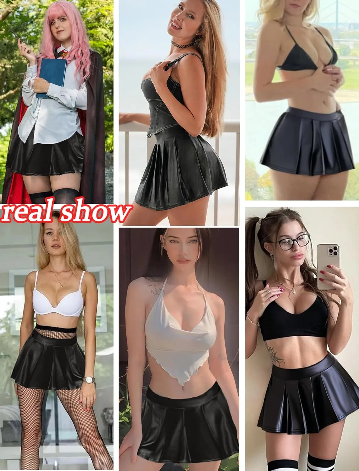 Avidlove Short Mini Skirts for Women Trendy High Waisted Faux Leather Pleated Solid Ruffle Skirt