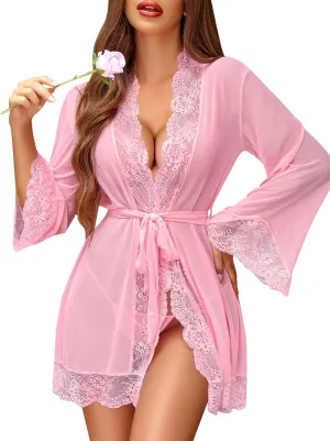 Avidlove Women Lace Kimono Robe Babydoll Sexy Lingerie Mesh Chemise Nightgown Cover Up